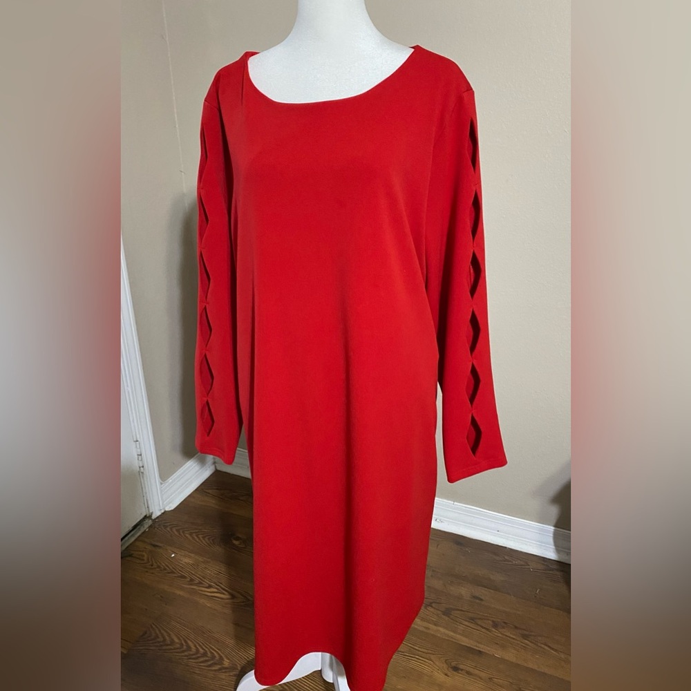 Est. 1946 Red Polyester Crepe Dress Diamond Sleeve Cutouts Lined Size 18/20